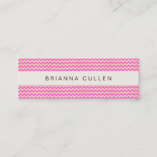 Cute Striped Girly Pink & Peach Chevron Modern Mini Business Card