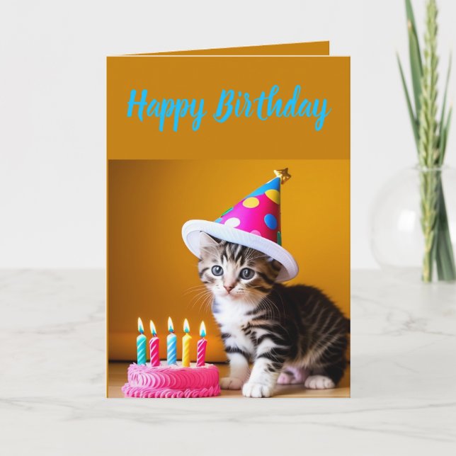 Cute Striped Kitten Birthday Card (Front)