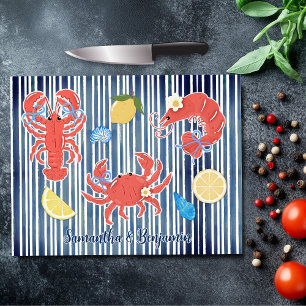 Cute Striped Lobster Crab Lemons Crustaceans Cutting Board