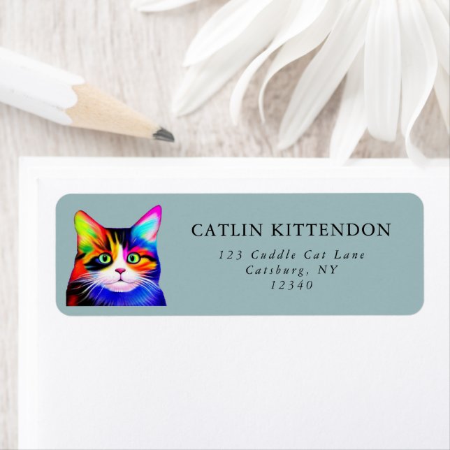 Cute Striped Multicolored Rainbow Cat Face Blue (Insitu)