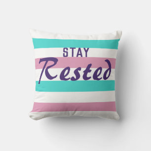 Cute Striped Pink and Turquoise Pattern With Text Cushion