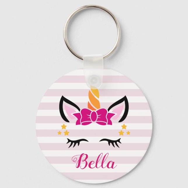 Cute Striped Unicorn With Bow Keychain (Front)