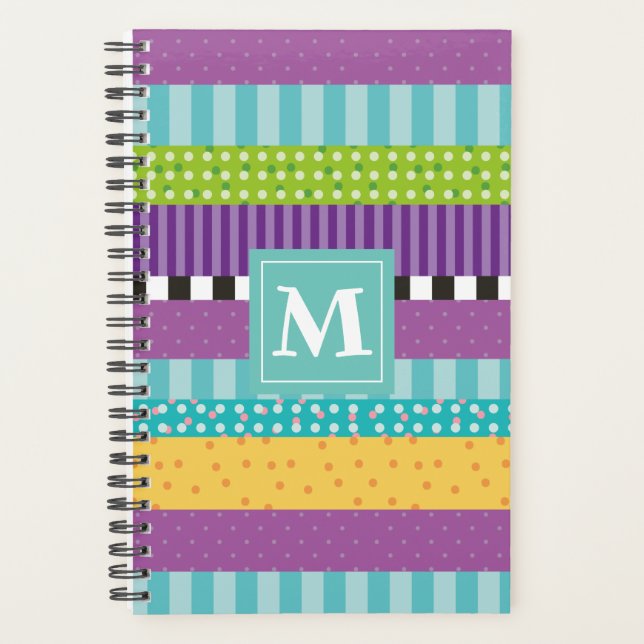 Cute Stripes And Dots Monogram  Planner (Front)