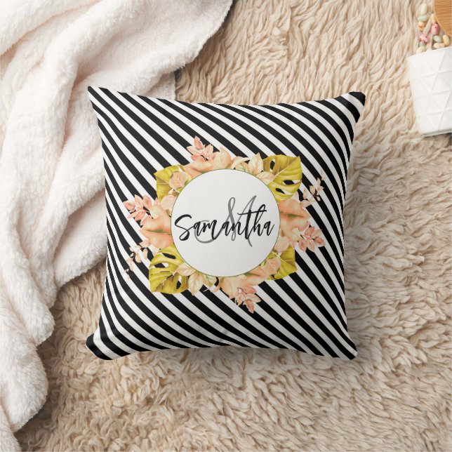 Cute Stripes and Floral Monogram Cushion (Blanket)