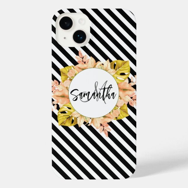 Cute Stripes and Floral Monogram iPhone Case (Back)