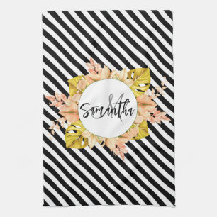 Cute Stripes and Floral Monogram Tea Towel