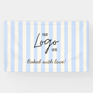 Cute Stripes Bakery Business Logo Baked With Love Banner