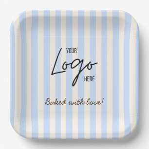 Cute Stripes Bakery Cafe Logo Baked With Love Paper Plate