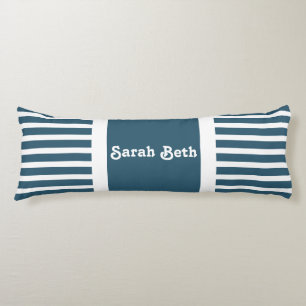 Cute Stripes, Slate Blue & White, Add your name Body Cushion