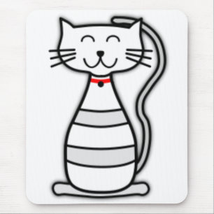 Cute Stripey White Cat Mouse Mat