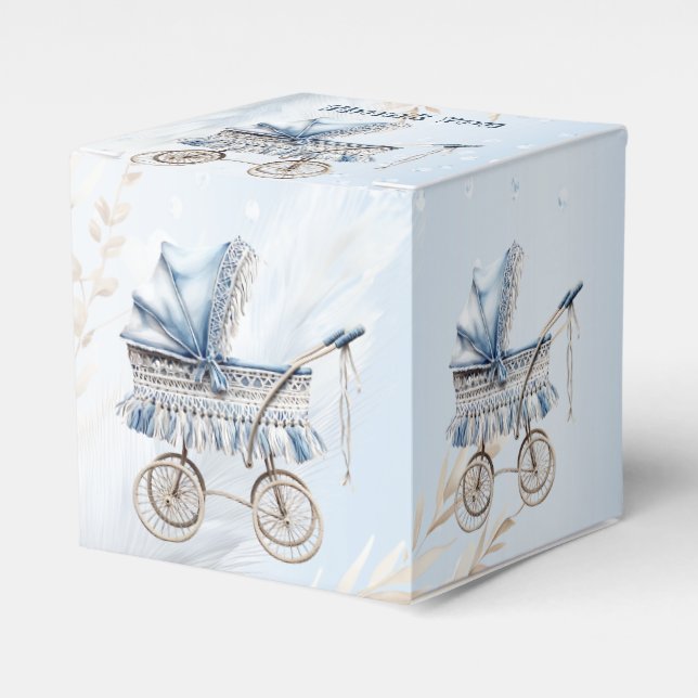 Cute Stroller Blue Floral Beautiful Party  Favour Box (Front Side)