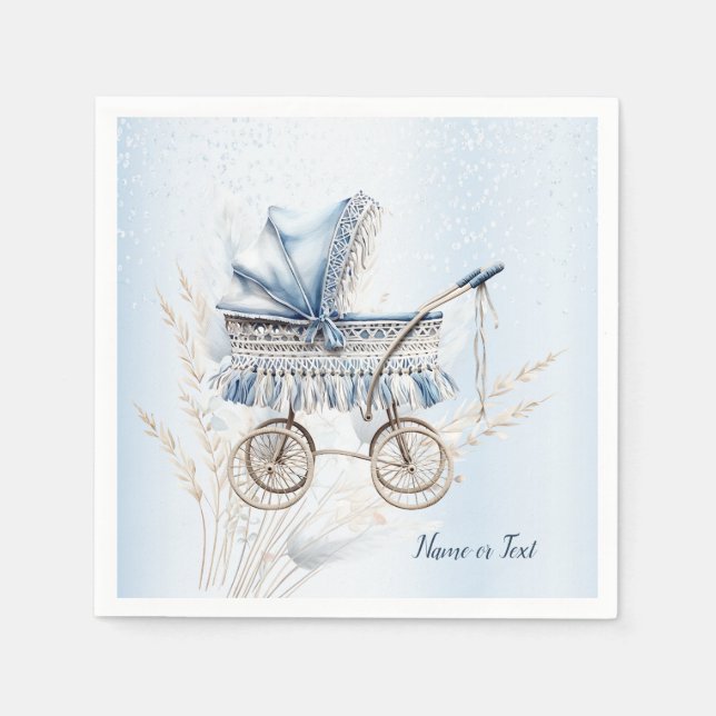 Cute Stroller Blue Floral Beautiful Party Napkin (Front)