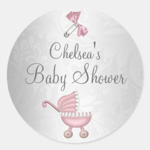 Cute Stroller Girl Baby Shower Sticker