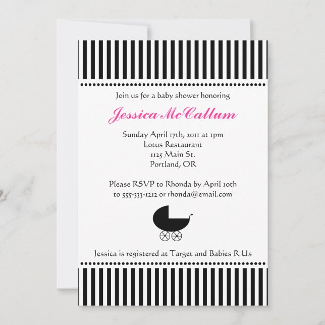 Cute Stroller Silhouette Girl Baby Shower Invitation (Front)