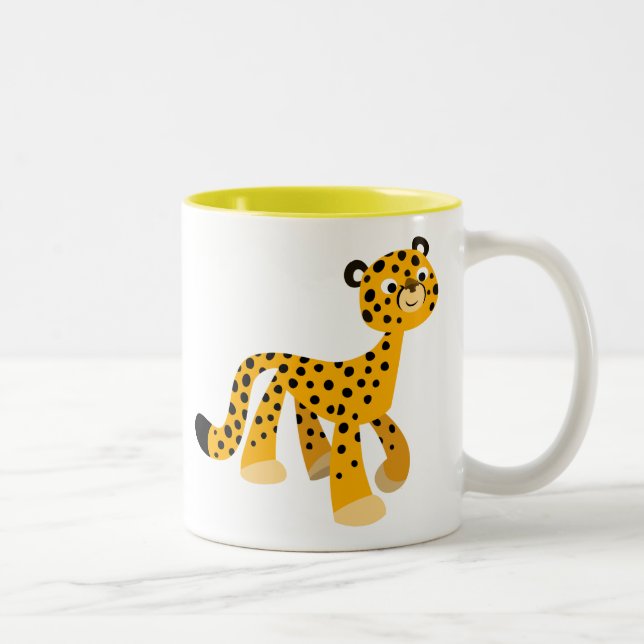 Cute Strolling Cartoon Cheetah Two-Tone Coffee Mug (Right)