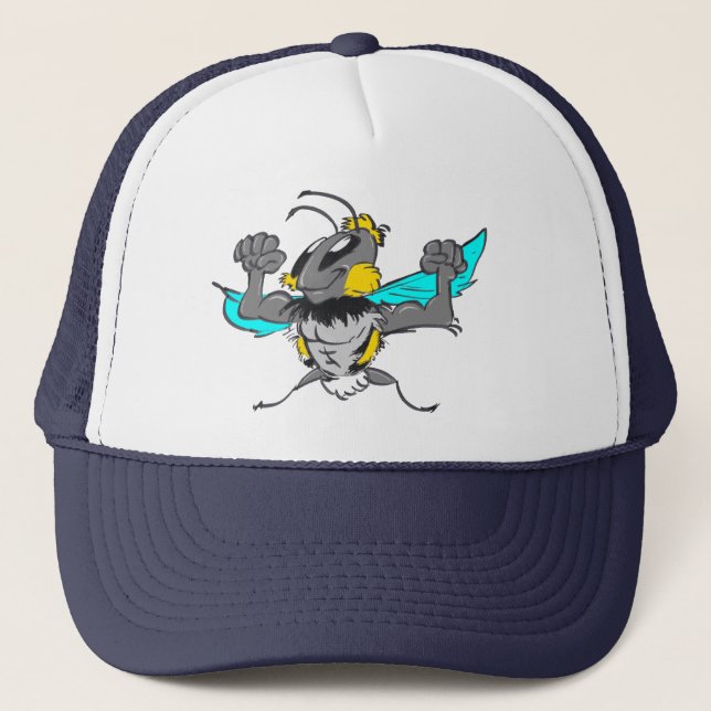 Cute Strong Bumble Bee Cartoon Trucker Hat (Front)