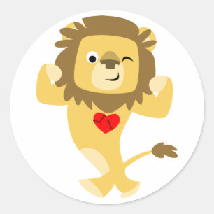 Cute Strong Cartoon Lion Heart Sticker