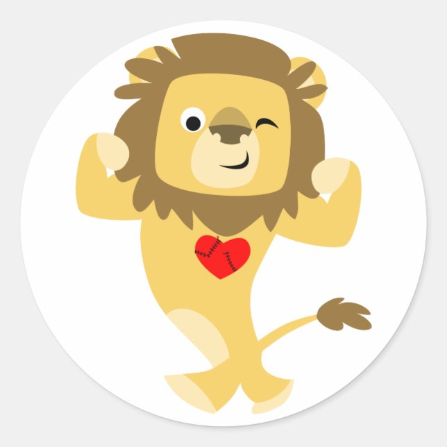 Cute Strong Cartoon Lion Heart Sticker (Front)