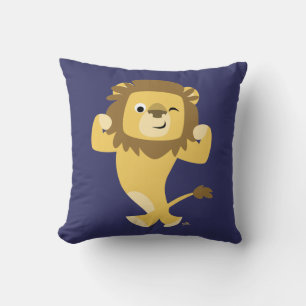 Cute Strong Cartoon Lion Throw Pillow