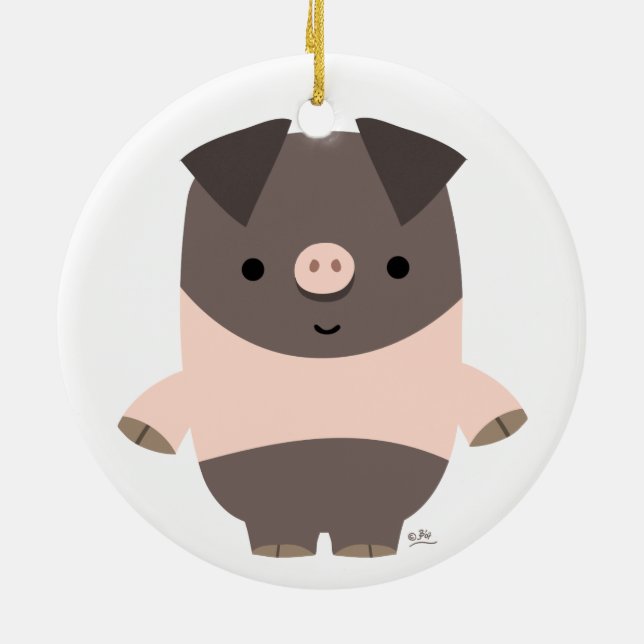 Cute Strong Cartoon Pig Ornament (Back)
