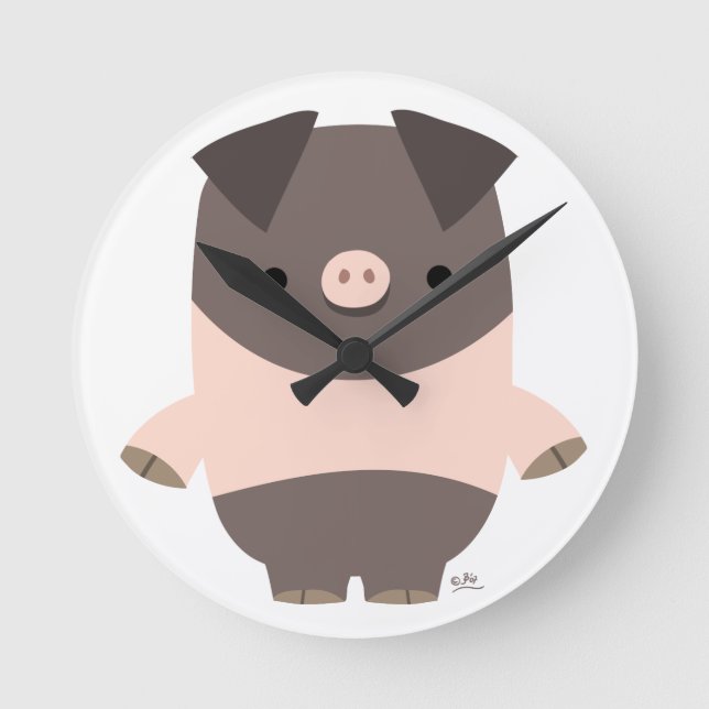 Cute Strong Cartoon Pig Wall Clock (Front)