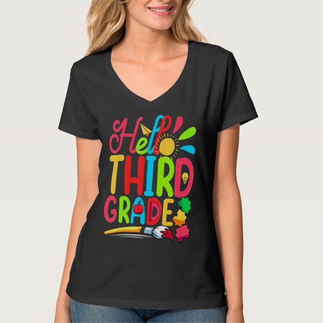 Cute Student Teacher Hello Third Grade First Day O T-Shirt (Front)