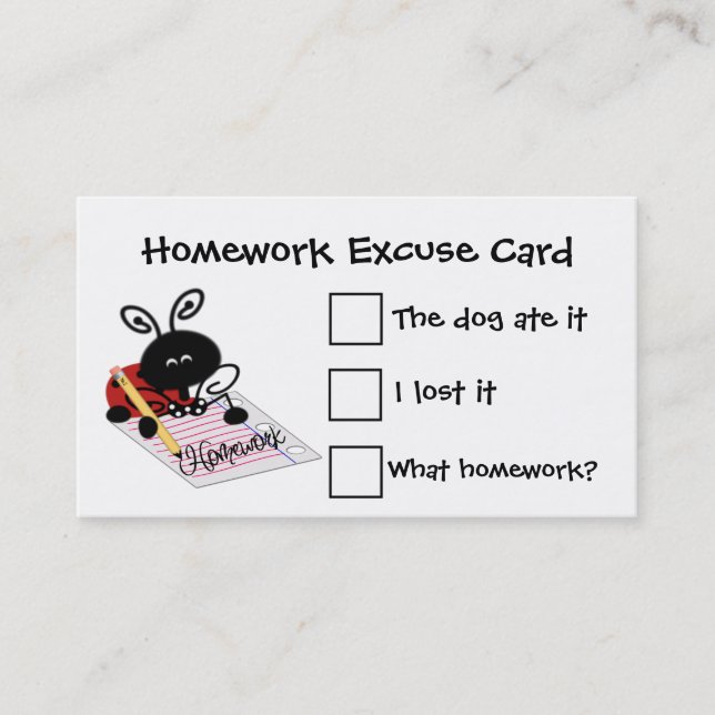 Cute Student's Homework Excuse Cards (Front)