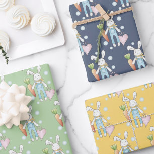 Cute Stuffed Animal Bunny Custom Wrapping Paper Sheet