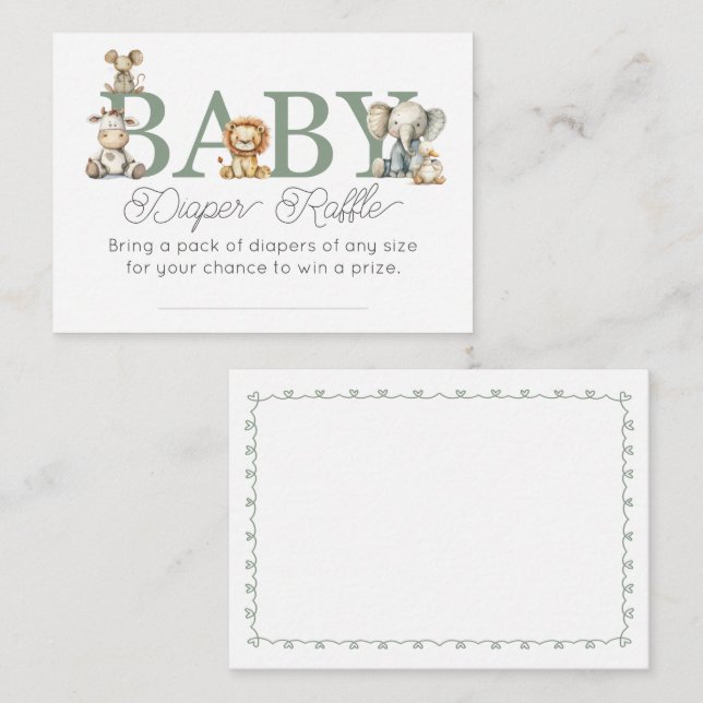 Cute Stuffed Animals Baby Shower Diaper Raffle Enclosure Card (Front/Back)