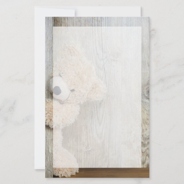 Cute Stuffed Bear Rustic Wooden Wall (Front)