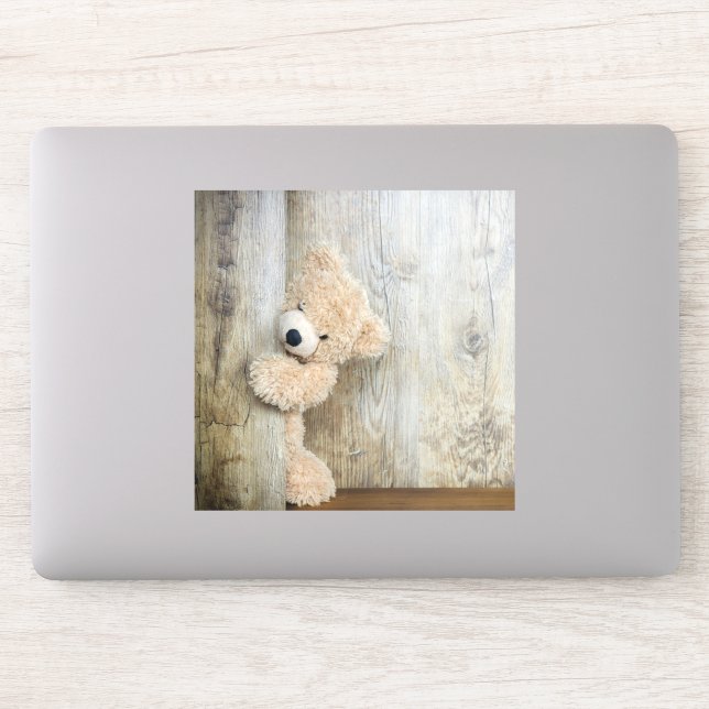 Cute Stuffed Bear Rustic Wooden Wall (Computer)