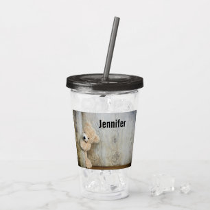 Cute Stuffed Bear Rustic Wooden Wall Acrylic Tumbler