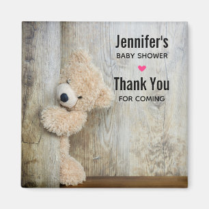Cute Stuffed Bear Rustic Wooden Wall Baby Shower Magnet