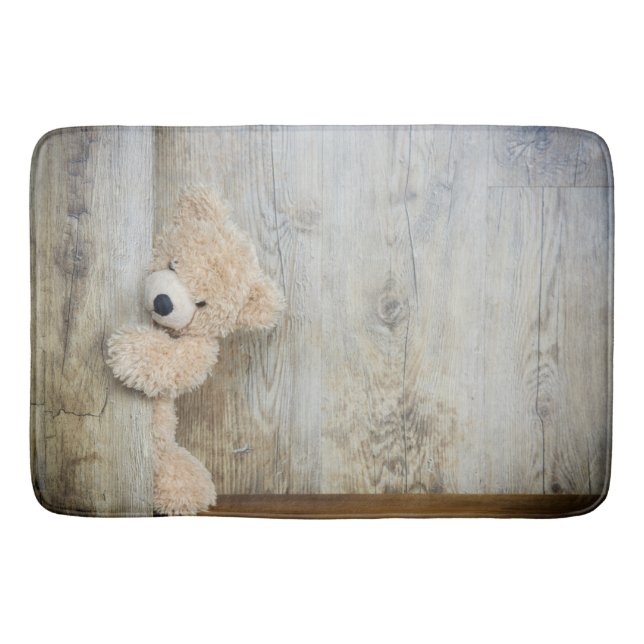 Cute Stuffed Bear Rustic Wooden Wall Bath Mat (Front)