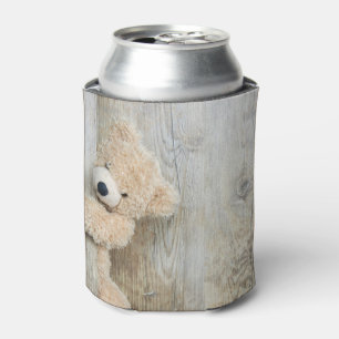 Cute Stuffed Bear Rustic Wooden Wall Can Cooler