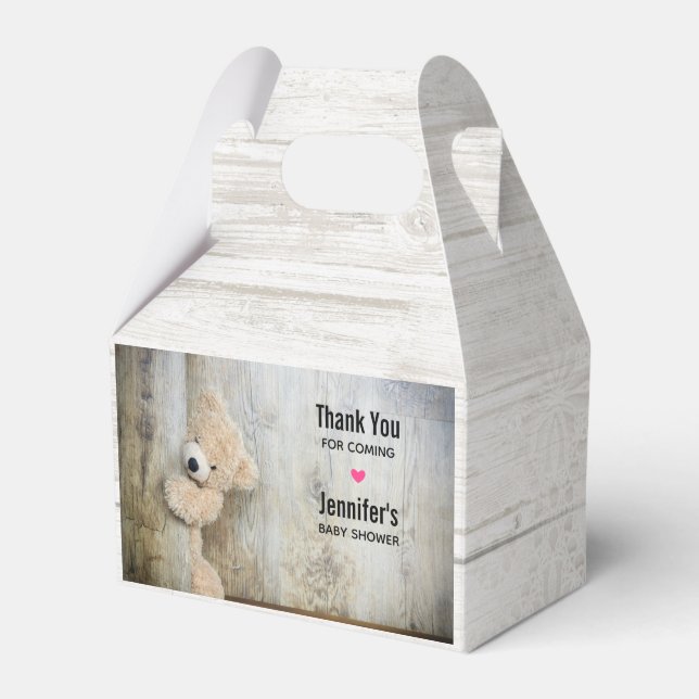 Cute Stuffed Bear Rustic Wooden Wall Favour Box (Front Side)