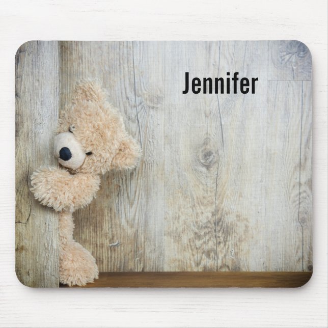 Cute Stuffed Bear Rustic Wooden Wall Mouse Mat (Front)