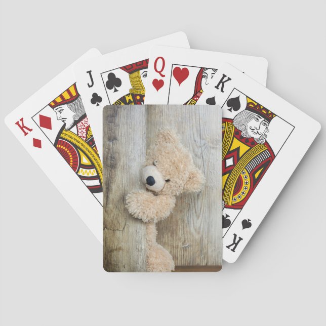  Cute Stuffed Bear Rustic Wooden Wall Playing Cards (Back)