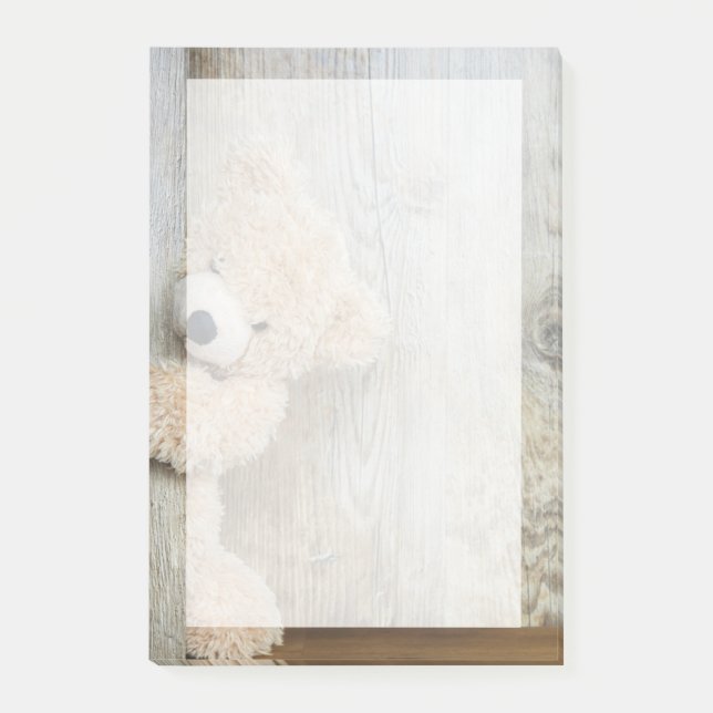 Cute Stuffed Bear Rustic Wooden Wall Post-it Notes (Front)