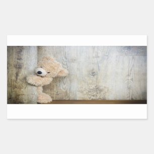 Cute Stuffed Bear Rustic Wooden Wall Rectangular Sticker