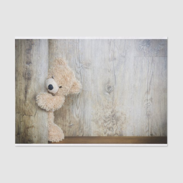 Cute Stuffed Bear Rustic Wooden Wall Tissue Paper (Front)