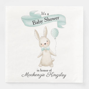 Cute Stuffed Bunny with Teal Balloon Baby Shower Napkin