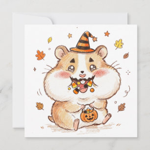 Cute Stuffed Cheeks Halloween Hamster Trick or Tre Holiday Card