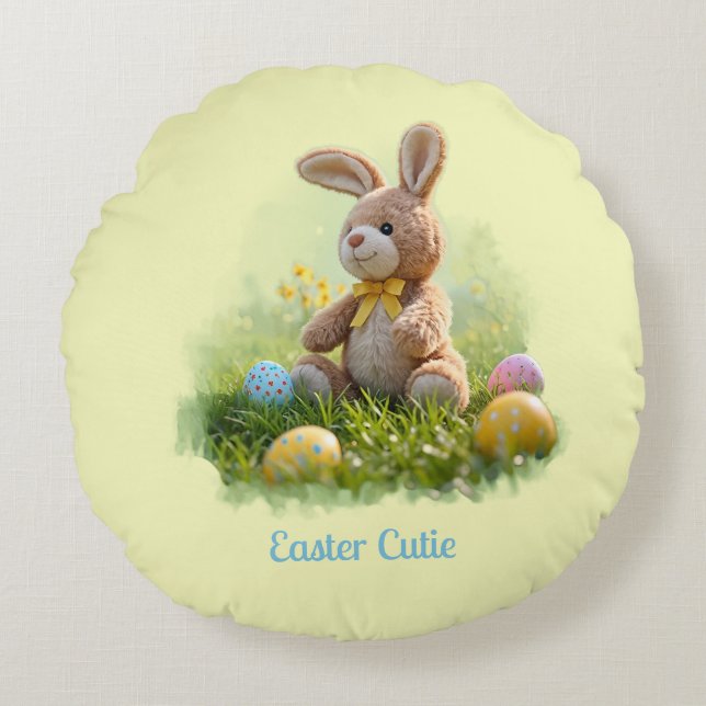 Cute Stuffed Easter Bunny Round Cushion (Front)