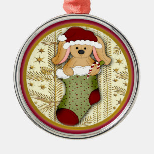 Cute Stuffed Rabbit in Christmas Stocking Ornament