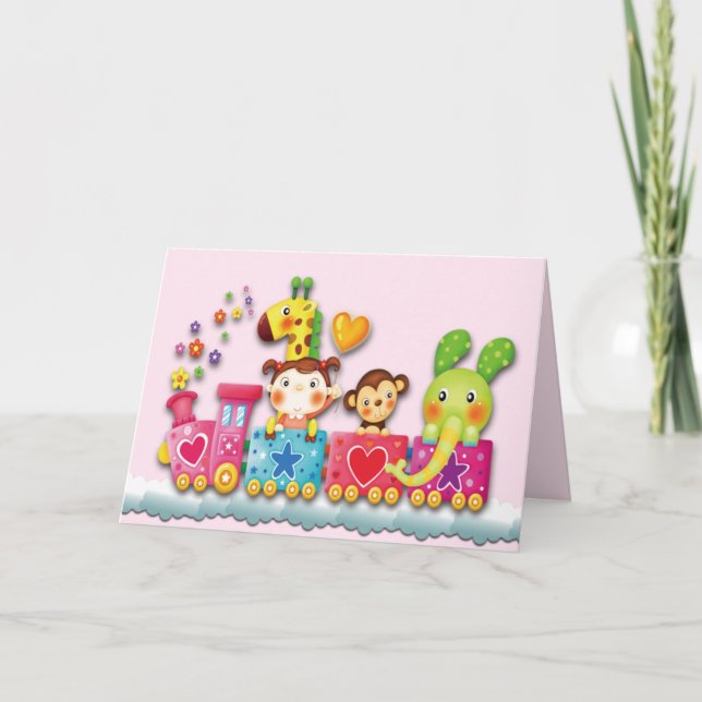 Cute Stuffed Toys On a Train Personalise Message  Thank You Card (Front)