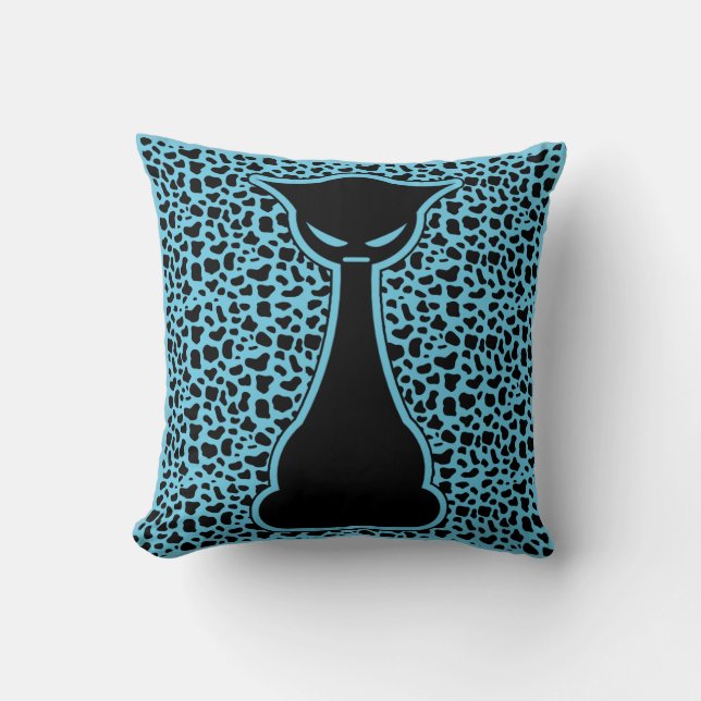 Cute Stylised Cat on Animal Print Background Cushion (Front)