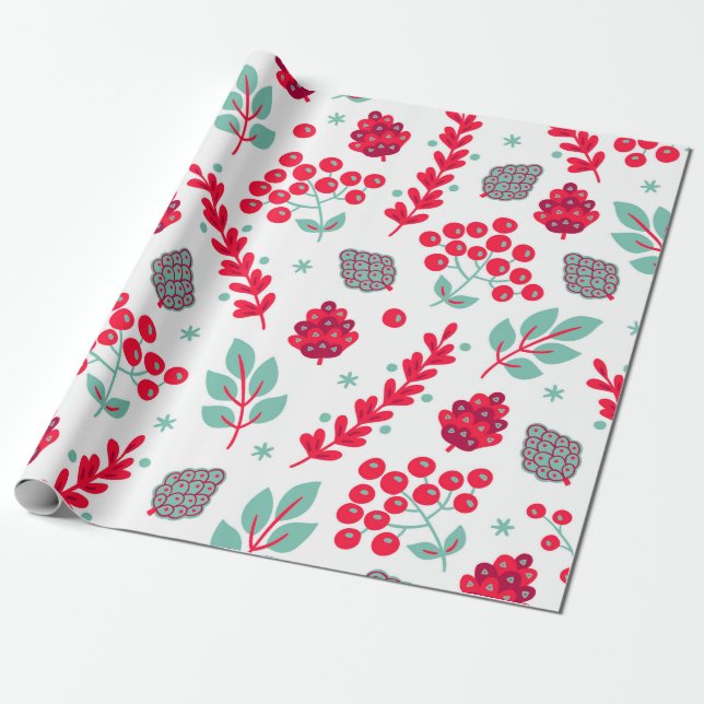 Cute stylised Christmas foliage pattern Wrapping Paper (Unrolled)