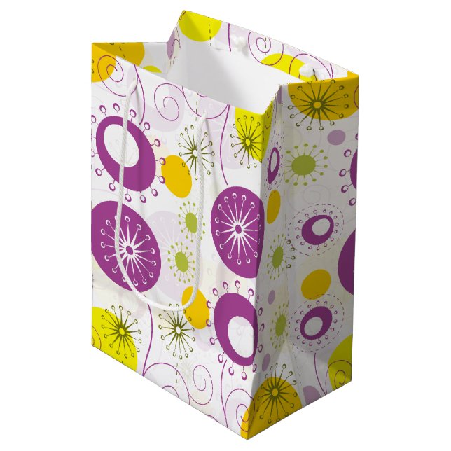Cute Stylised Flowers Pattern Medium Gift Bag (Front Angled)
