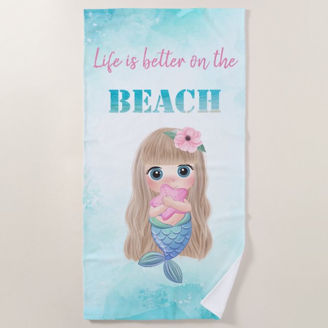 Cute Stylish Beach,Baby Mermaid Beach Towel (Front)
